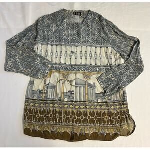 Vintage Silk Blouse AOP Building Silk Drape Large Shirt Women City Royal Queen